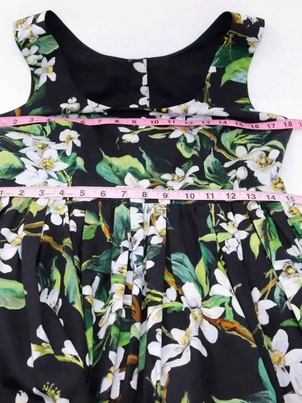 Dolce & Gabbana Size 44 Dress Black Green Floral Orange Blossom Midi Dress - Picture 13 of 16